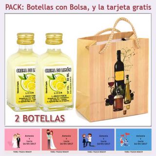 2 Botellitas de Crema de Limón con bolsa "bodegón" y tarjeta