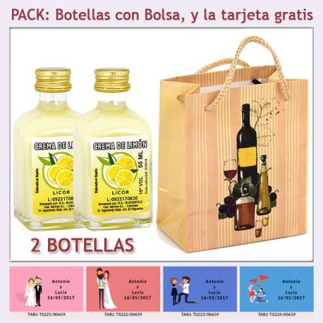 2 Botellitas de Crema de Limón con bolsa "bodegón" y tarjeta