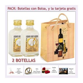 2 Botellitas de Licor de Arroz con Leche con bolsa "bodegón" y tarjeta