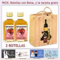 2 Botellitas de Licor Fresas con Chocolate con bolsa "bodegón" y tarjeta