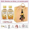 2 Botellitas de Licor de Crema con bolsa "bodegón" y tarjeta