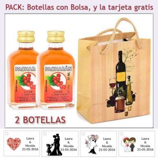 2 Botellitas de Pacharán con bolsa "bodegón" y tarjeta