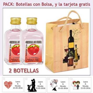 2 Botellitas de Ginebra de Fresa con bolsa "bodegón" y tarjeta