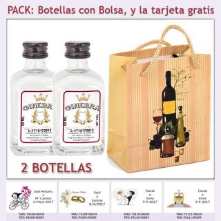 2 Botellitas de Ginebra Blanca con bolsa "bodegón" y tarjeta