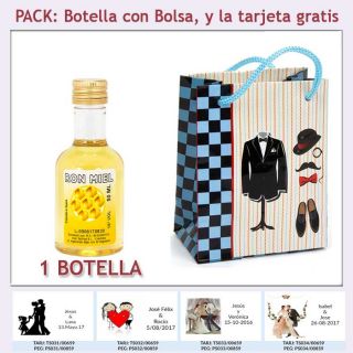 Botellita de Ron Miel con bolsa "charlestón" y tarjeta
