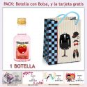 Botellita de Ginebra de Fresa con bolsa "charlestón" y tarjeta