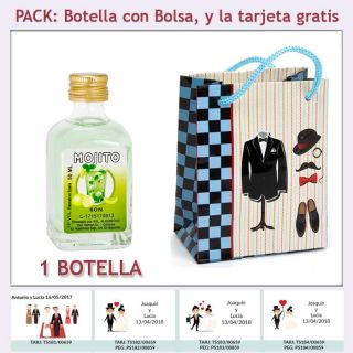 Botellita de Ron Mojito con bolsa "charlestón" y tarjeta
