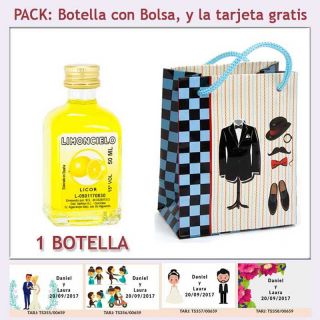 Botellita de Limoncielo con bolsa "charlestón" y tarjeta