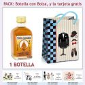 Botellita de Vodka Caramelo con bolsa "charlestón" y tarjeta