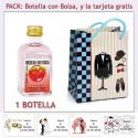 Botellita de Ginebra de Fresa con bolsa "charlestón" y tarjeta