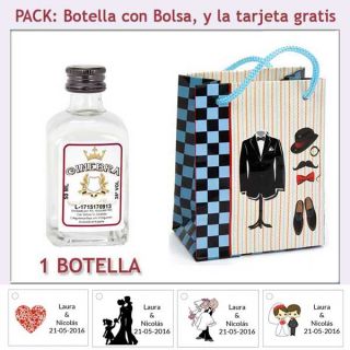 Botellita de Ginebra Blanca con bolsa "charlestón" y tarjeta