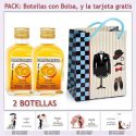 2 Botellitas de Licor de Mandarina con bolsa "charlestón" y tarjeta