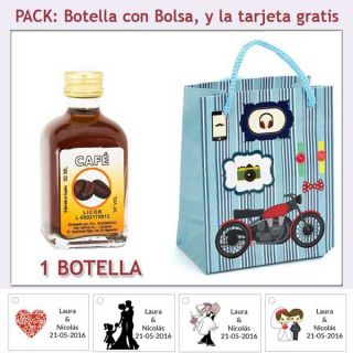 Botellita de Licor de Café con bolsa con moto roja y tarjeta