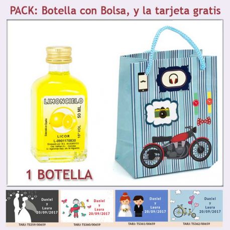 Botellita de Limoncielo con bolsa con moto roja y tarjeta