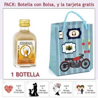 Botellita de Licor de Crema con bolsa con moto roja y tarjeta
