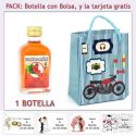 Botellita de Pacharán con bolsa con moto roja y tarjeta