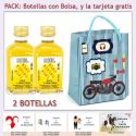 2 Botellitas de Ron Miel con bolsa con moto roja y tarjeta