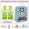 2 Botellitas de Licor de Finas Hierbas con bolsa con moto roja y tarjeta