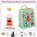 Botellita de Ginebra de Fresa con bolsa fashion con mujer y tarjeta