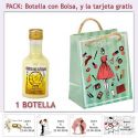 Botellita de Licor de Crema de Plátano con bolsa fashion con mujer y tarjeta