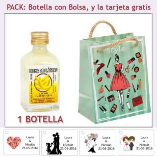 Botellita de Licor de Crema de Plátano con bolsa fashion con mujer y tarjeta