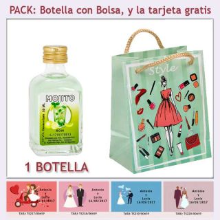 Botellita de Ron Mojito con bolsa fashion con mujer y tarjeta