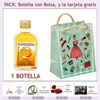 Botellita de Licor de Mandarina con bolsa fashion con mujer y tarjeta