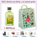 Botellita de Licor de Melón con bolsa fashion con mujer y tarjeta