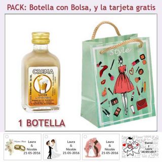 Botellita de Licor de Crema con bolsa fashion con mujer y tarjeta