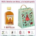 Botellita de Vodka Caramelo con bolsa fashion con mujer y tarjeta