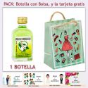 Botellita de Licor de Finas Hierbas con bolsa fashion con mujer y tarjeta