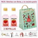 2 Botellitas de Ginebra de Fresa con bolsa fashion con mujer y tarjeta