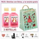2 Botellitas de Licor de Fresas con Nata con bolsa fashion con mujer y tarjeta