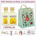 2 Botellitas de Licor de Crema de Plátano con bolsa fashion con mujer y tarjeta