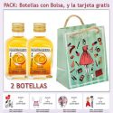 2 Botellitas de Licor de Mandarina con bolsa fashion con mujer y tarjeta
