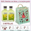 2 Botellitas de Licor de Melón con bolsa fashion con mujer y tarjeta