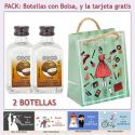 2 Botellitas de Licor de Coco con bolsa fashion con mujer y tarjeta