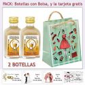 2 Botellitas de Licor de Crema con bolsa fashion con mujer y tarjeta