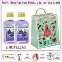 2 Botellitas de Ginebra de Mora con bolsa fashion con mujer y tarjeta
