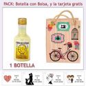 Botellita de Licor de Crema de Plátano con bolsa vintage con bicicleta y tarjeta