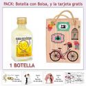 Botellita de Licor de Crema de Plátano con bolsa vintage con bicicleta y tarjeta