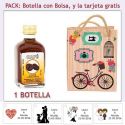 Botellita de Licor de Café con bolsa vintage con bicicleta y tarjeta