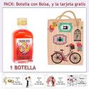 Botellita de Licor Piruleta con bolsa vintage con bicicleta y tarjeta
