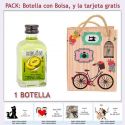 Botellita de Licor de Melón con bolsa vintage con bicicleta y tarjeta