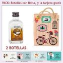 Botellita de Licor de Coco con bolsa vintage con bicicleta y tarjeta