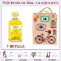 Botellita de Ron Miel con bolsa vintage con bicicleta y tarjeta