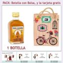 Botellita de Vodka Caramelo con bolsa vintage con bicicleta y tarjeta