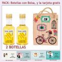2 Botellitas de Ron Miel con bolsa vintage con bicicleta y tarjeta