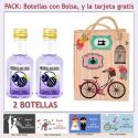 2 Botellitas de Ginebra de Mora con bolsa vintage con bicicleta y tarjeta
