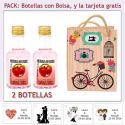 2 Botellitas de Ginebra de Fresa con bolsa vintage con bicicleta y tarjeta